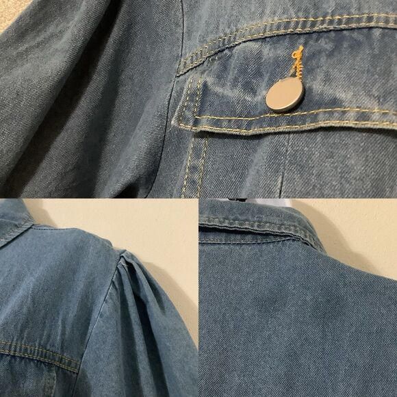 Vintage Blue Denim Retro Button Up Western Cowgirl Country Casual Midi Dress XL - Picture 7 of 7